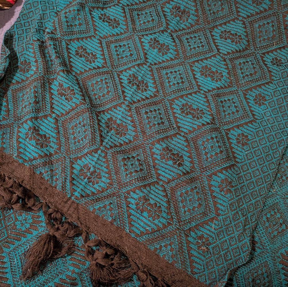 Mexican Rebozo - teal And Black